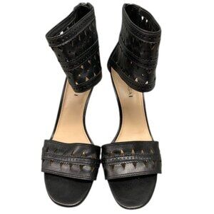 Via Spiga Women’s 10M Black Leather Heels Cutout Ankle Strap Zip Sandals